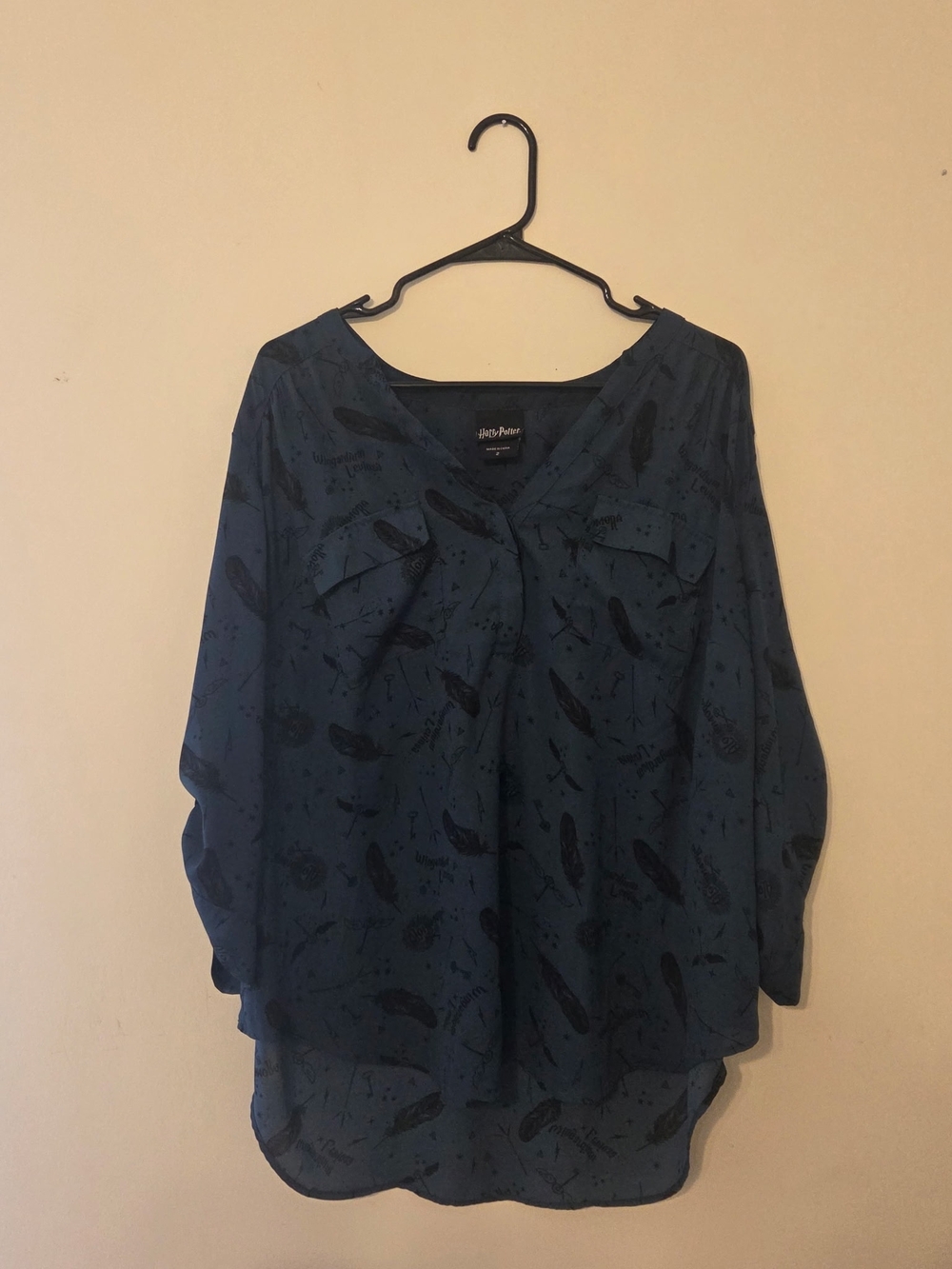 Torrid Harry Potter Teal Feather-Print Harper 3/4 Sleeve
